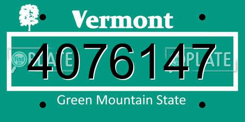4076147 Vermont License Plate