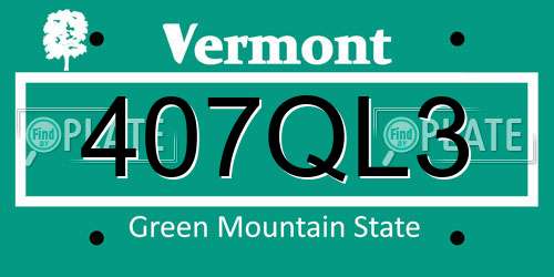 407QL3 Vermont License Plate