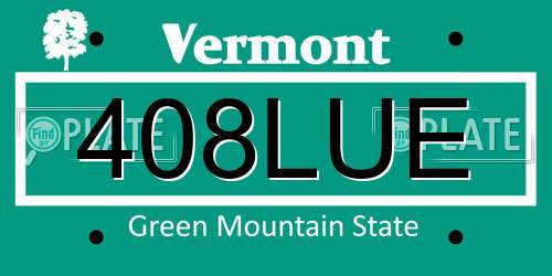 408LUE Vermont License Plate