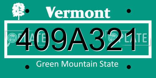 409A321 Vermont License Plate