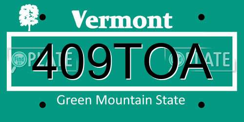 409TOA Vermont License Plate