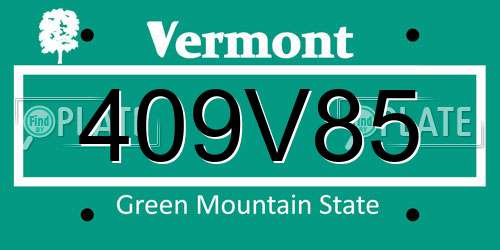 409V85 Vermont License Plate