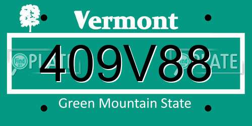 409V88 Vermont License Plate