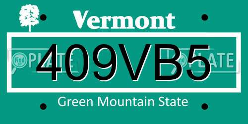 409VB5 Vermont License Plate