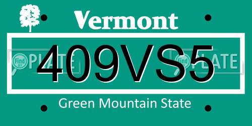 409VS5 Vermont License Plate