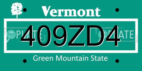 409ZD4 Vermont License Plate