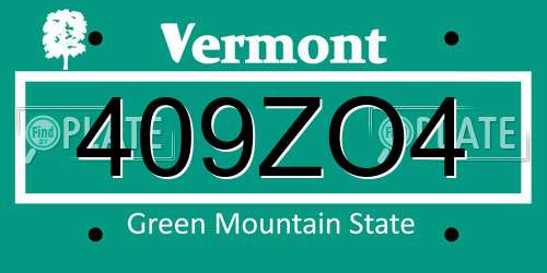 409ZO4 Vermont License Plate