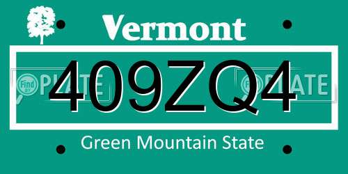 409ZQ4 Vermont License Plate