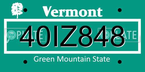 40IZ848 Vermont License Plate