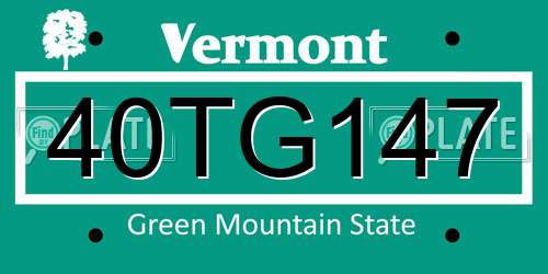 40TG147 Vermont License Plate