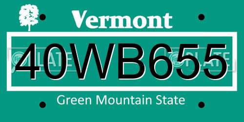 40WB655 Vermont License Plate