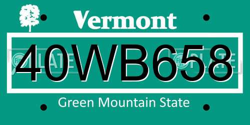 40WB658 Vermont License Plate