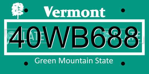 40WB688 Vermont License Plate