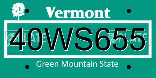 40WS655 Vermont License Plate
