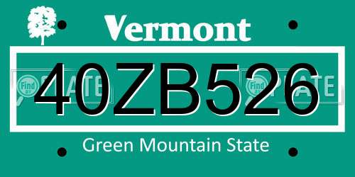 40ZB526 Vermont License Plate