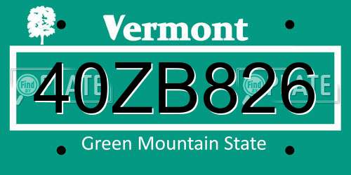40ZB826 Vermont License Plate