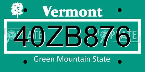 40ZB876 Vermont License Plate