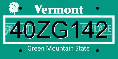 40ZG142 Vermont License Plate