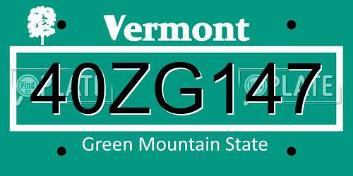40ZG147 Vermont License Plate