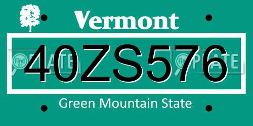 40ZS576 Vermont License Plate