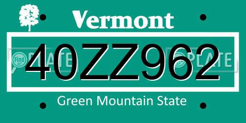 40ZZ962 Vermont License Plate