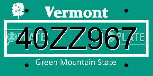 40ZZ967 Vermont License Plate