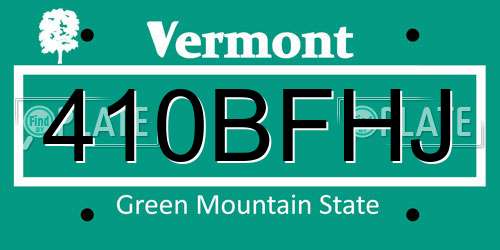 410BFHJ Vermont License Plate