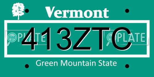 413ZTC Vermont License Plate