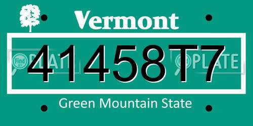 41458T7 Vermont License Plate