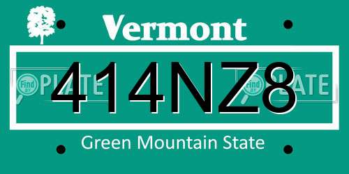 414NZ8 Vermont License Plate