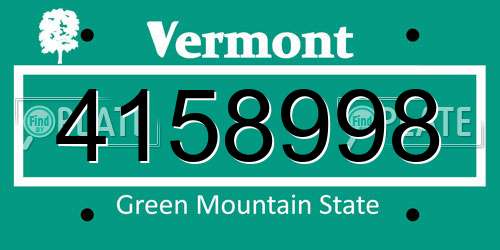 4158998 Vermont License Plate