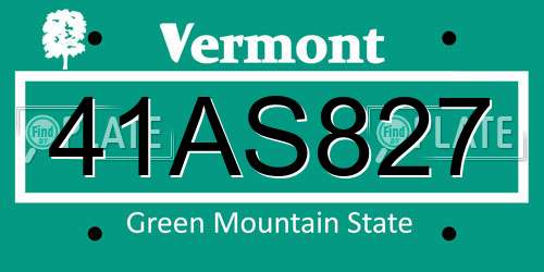 41AS827 Vermont License Plate