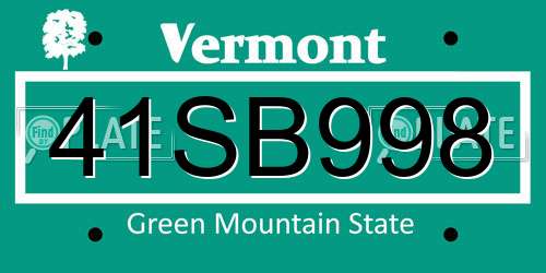 41SB998 Vermont License Plate