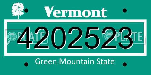 4202523 Vermont License Plate