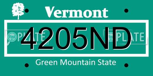 4205ND Vermont License Plate