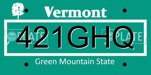 421GHQ Vermont License Plate