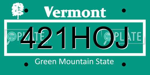 421HOJ Vermont License Plate