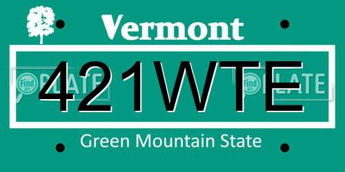 421WTE Vermont License Plate