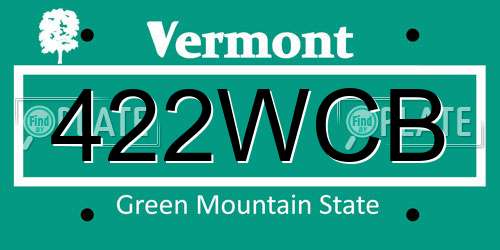 422WCB Vermont License Plate