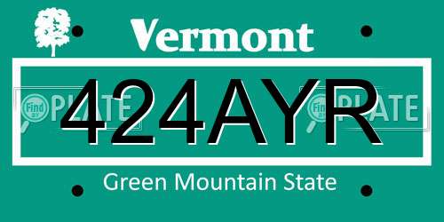 424AYR Vermont License Plate