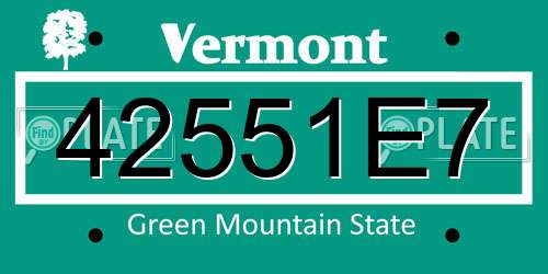 42551E7 Vermont License Plate