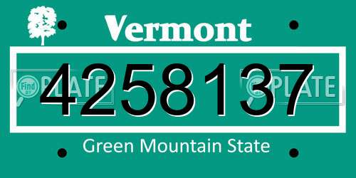 4258137 Vermont License Plate