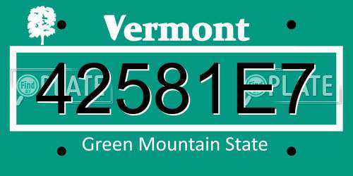 42581E7 Vermont License Plate