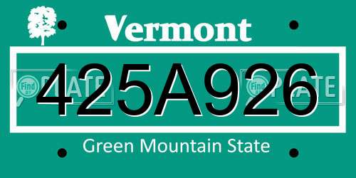 425A926 Vermont License Plate
