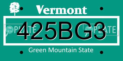 425BG3 Vermont License Plate
