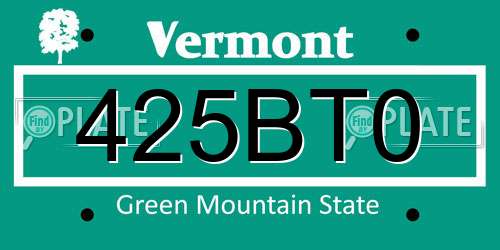 425BT0 Vermont License Plate