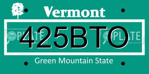 425BTO Vermont License Plate