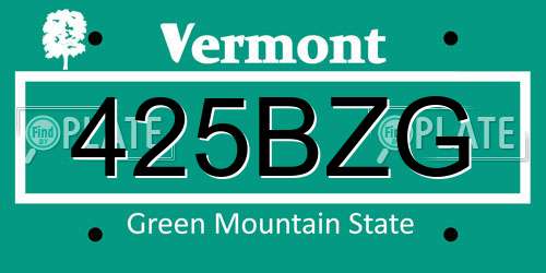 425BZG Vermont License Plate