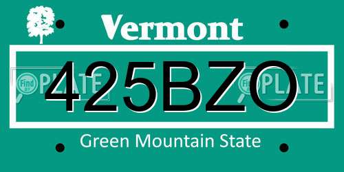 425BZO Vermont License Plate