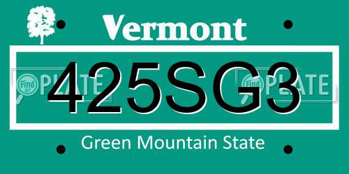 425SG3 Vermont License Plate